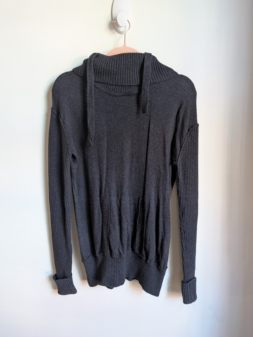 LAMB Charcoal Grey Cashmere Luxury Cozy Knit Hooded Pullover Sweater Size Small